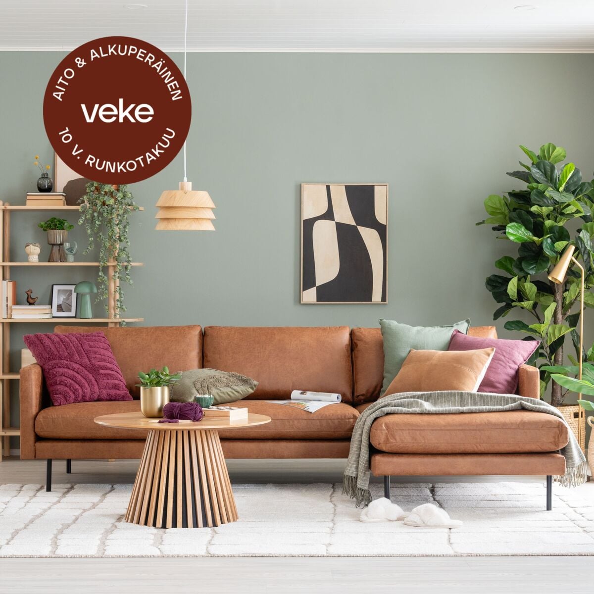 Veke Scandic Copenhagen divaanisohva, oikea, konjakinruskea Colorado 03 nahka, asiaka